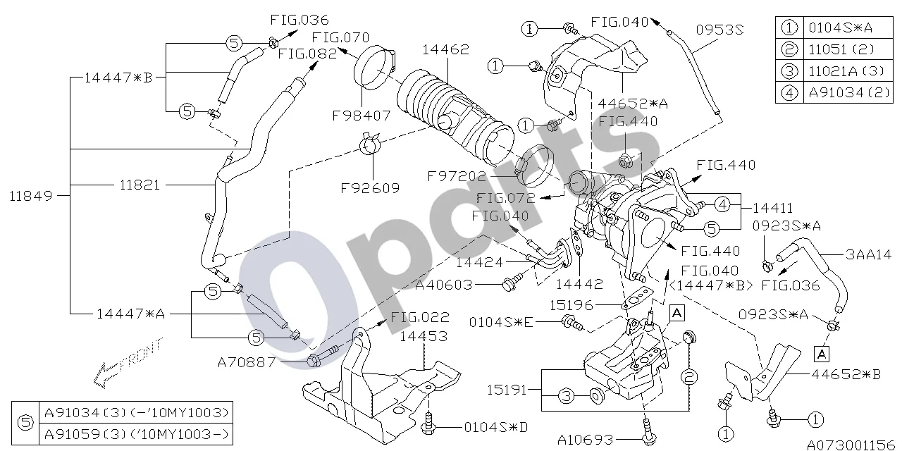 Subaru Legacy (2010–2016) Oro kanalas (20Z) schema – pozicija 14447A: Turbokompresoriaus žarna, komplektas