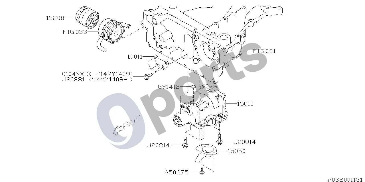 Subaru Legacy (2010–2016) Alyvos siurblys su filtru (36D) schema – pozicija 15050: Variklio alyvos nusėsdintuvas, komplektas