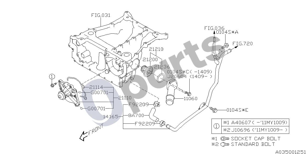 Subaru Legacy (2010–2016) 05.2009 - ..., 36D (36D) schema – pozicija 14165: Vandens grįžtamasis vamzdis, komplektas