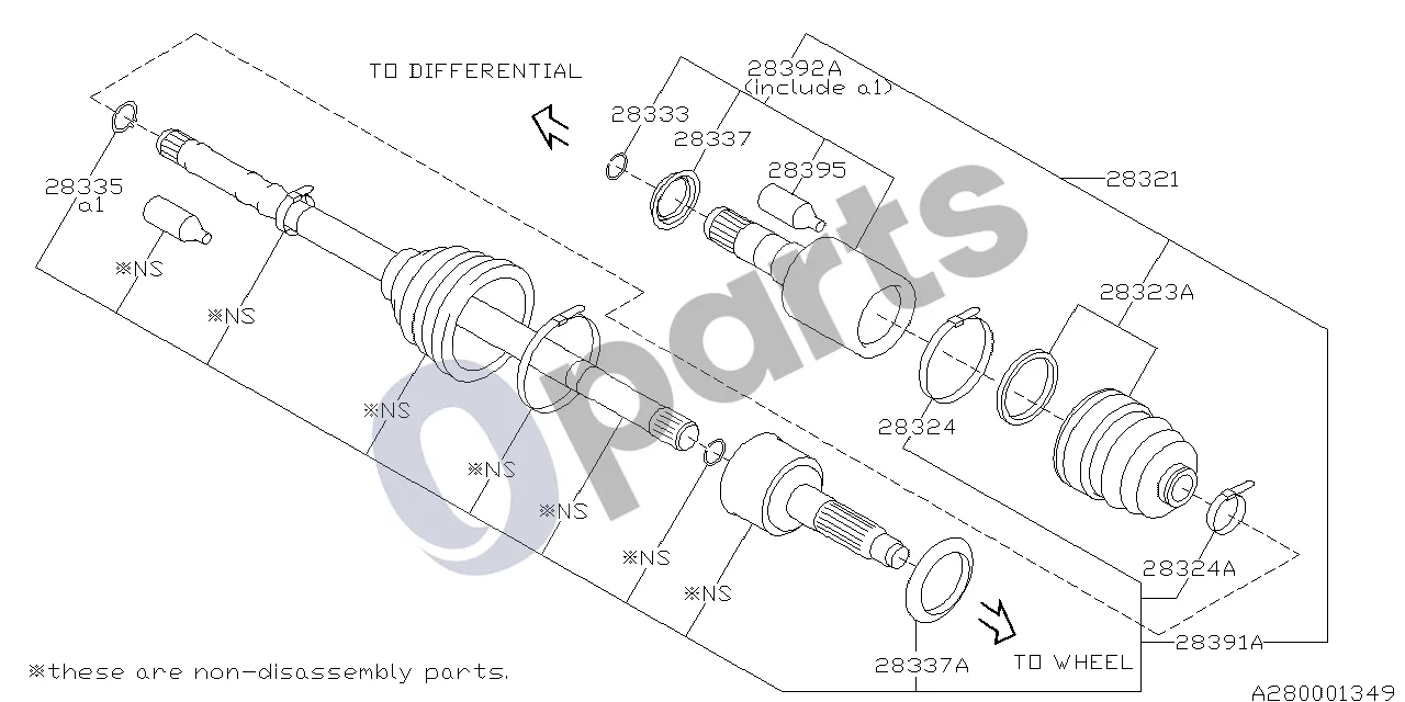 Subaru Levorg (2014–) Kardaninis velenas (257) schema – pozicija 28324: Pusašio apkaba A