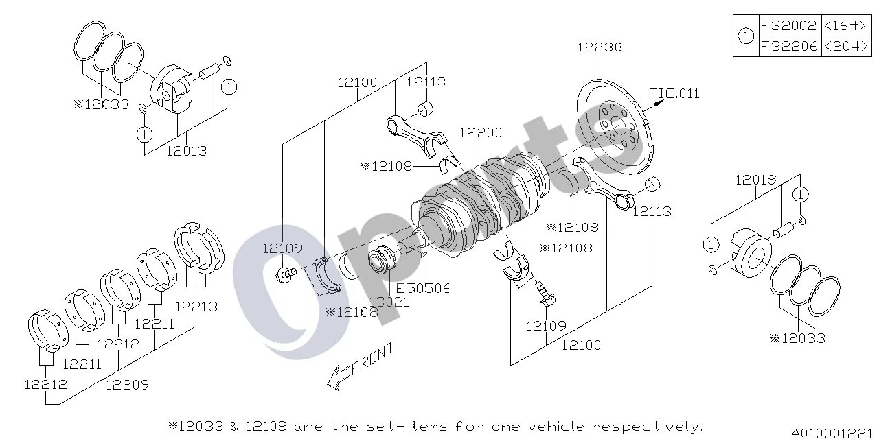 Subaru Levorg (2014–) Stūmoklis ir alkūninis velenas (16E) schema – pozicija 12100: Švaistiklio mazgas