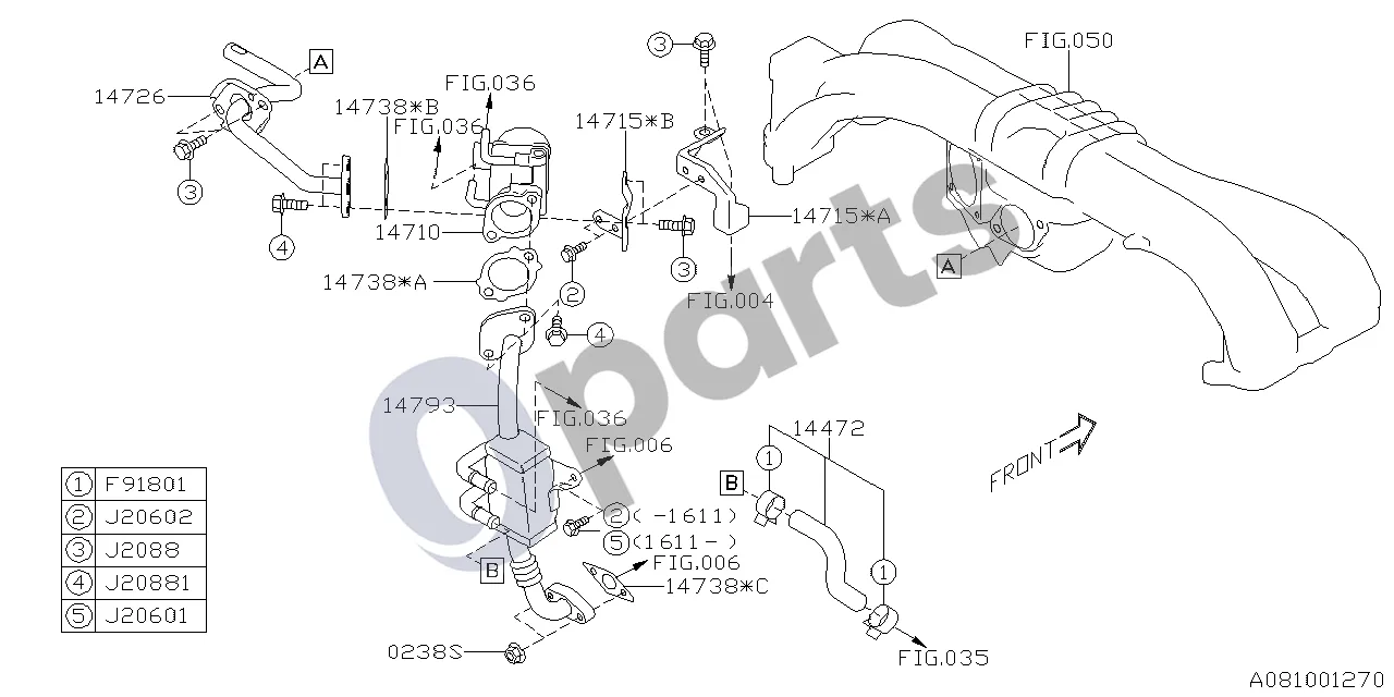Subaru Levorg (2014–) Išmetamųjų teršalų kontrolė (EGR, 16E, 16F) schema – pozicija 14726: EGR vamzdis