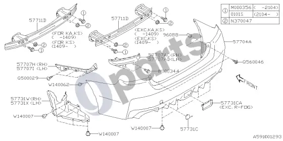 Subaru Levorg galinis bamperis – schema