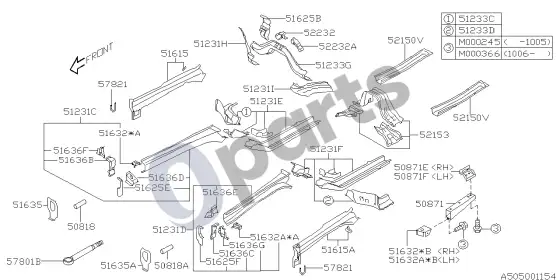 Subaru Tribeca priekinis rėmas – schema