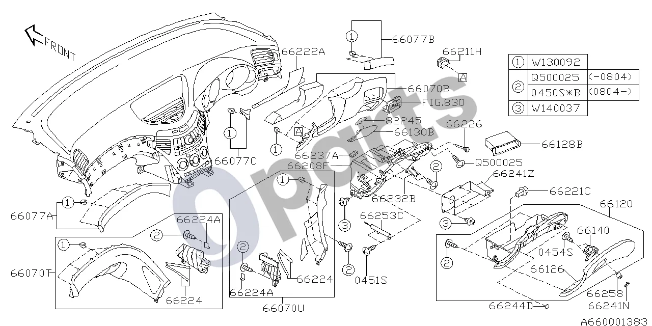 Subaru Tribeca (2008–2016) Apatinis (30D) schema – pozicija 66211H: Jutiklio korpusas