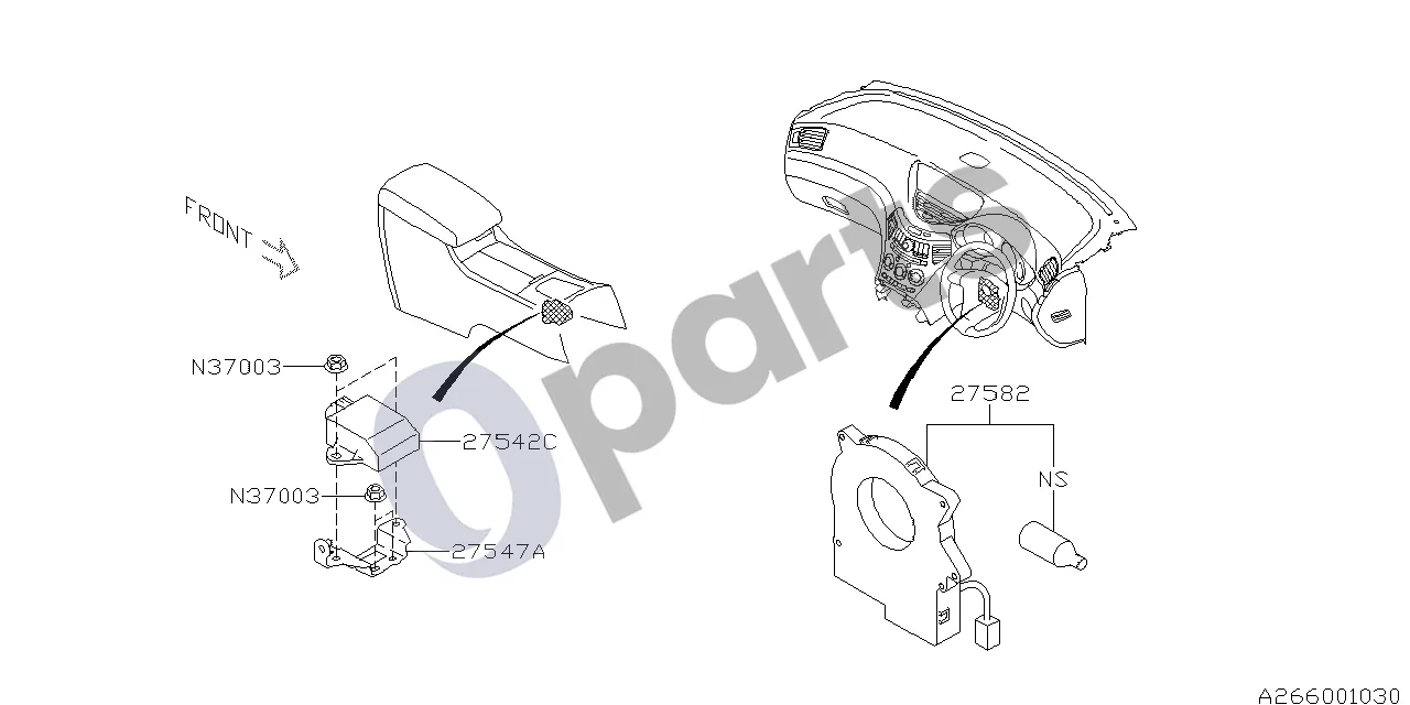 Subaru Tribeca (2008–2016) Jutiklis schema – pozicija 27542C: Jutiklis komplektas-stabilumo kontrolė, posūkio kampinis ir šoninis pagreitis