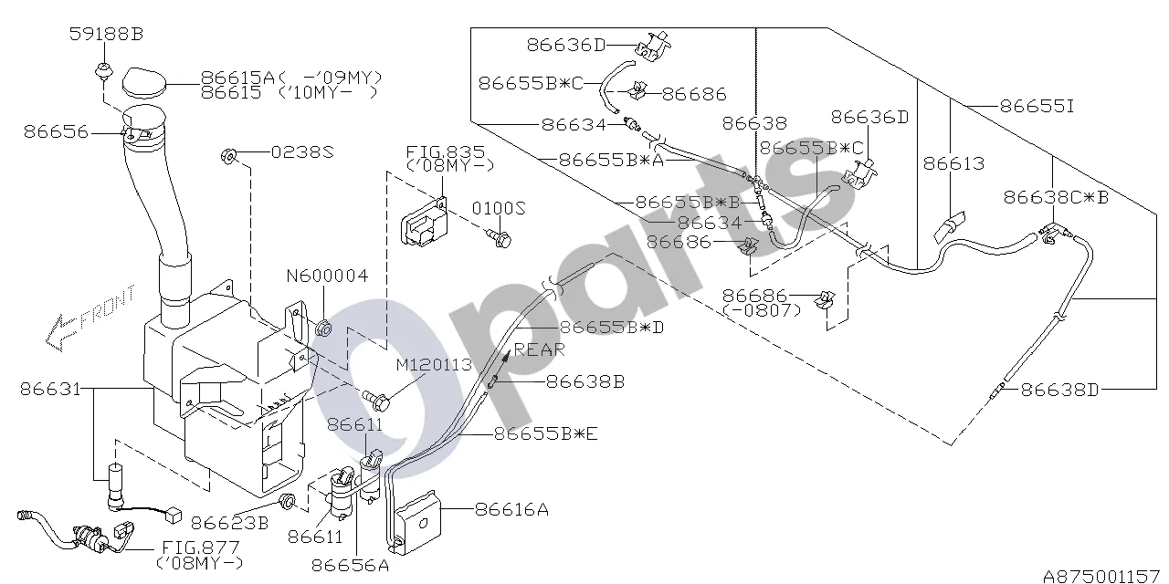 Subaru Tribeca (2008–2016) Priekis (30D) schema – L formos jungtis, priekinio stiklo apiplovimas