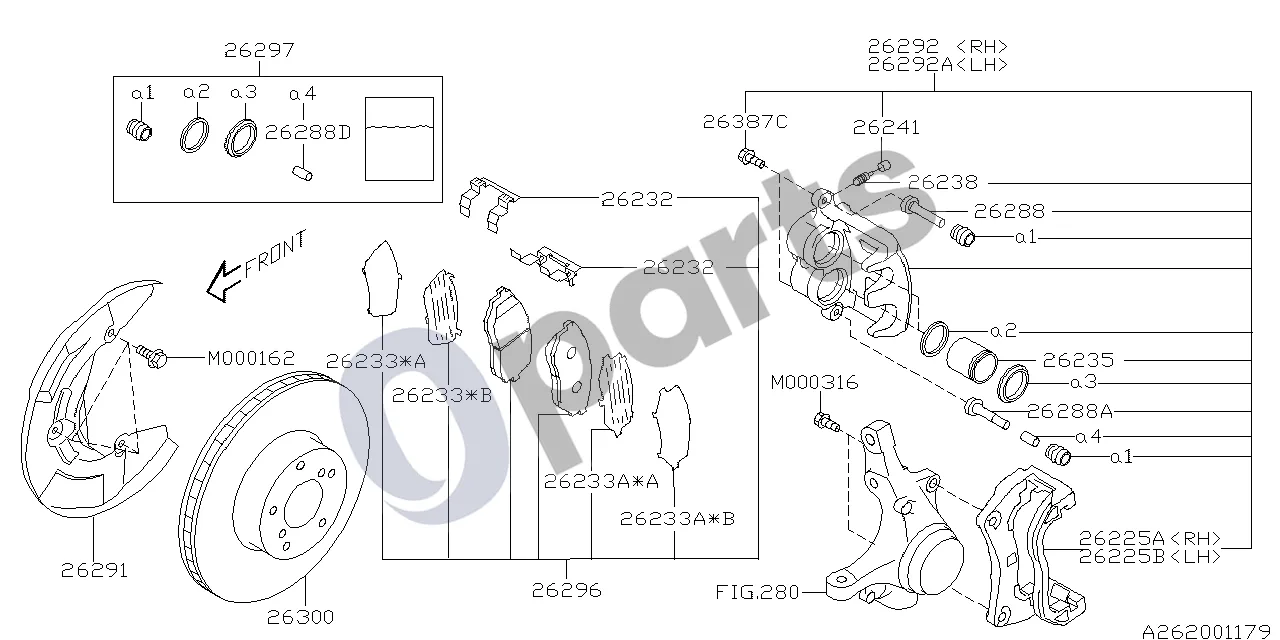 Subaru Tribeca (2008–2016) Priekinis stabdys schema – pozicija 26291: Dangtelis-priekinis diskinis stabdys