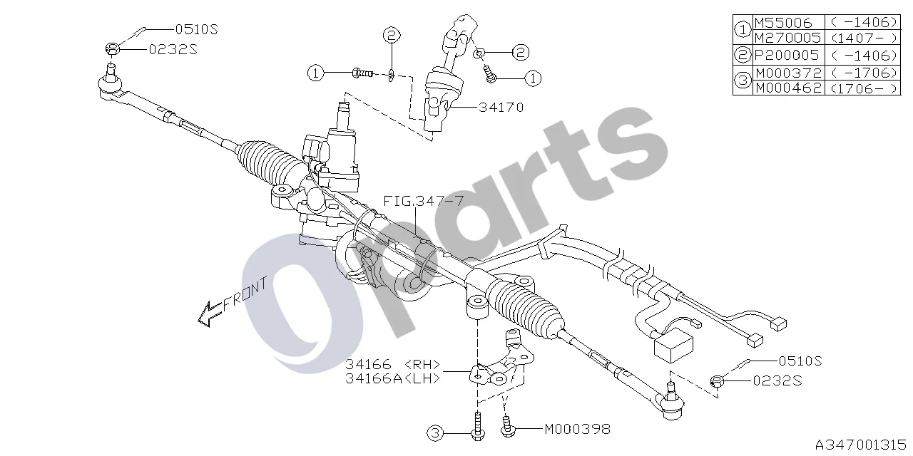 Subaru XV Jungtis (skirta EPS) schema – pozicija 34170: Kardaninis lankstas – vairo