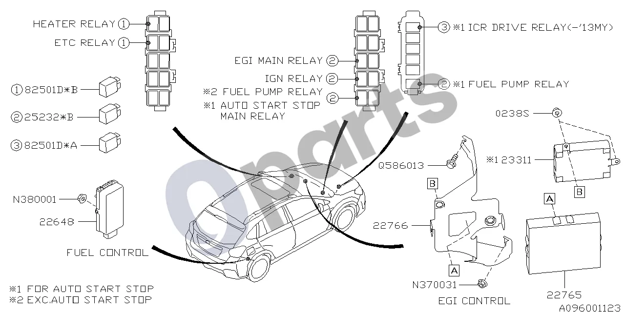 Subaru XV Relė ir jutiklis (variklis, 20A) schema – pozicija 22765: Blokas – EGI valdymas