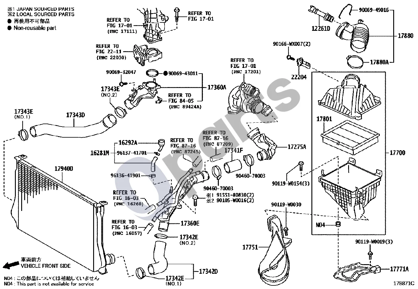 Toyota Auris E180 (2012–2018) Oro filtras (1WW) schema – pozicija 17342D: Oro žarna Nr. 2