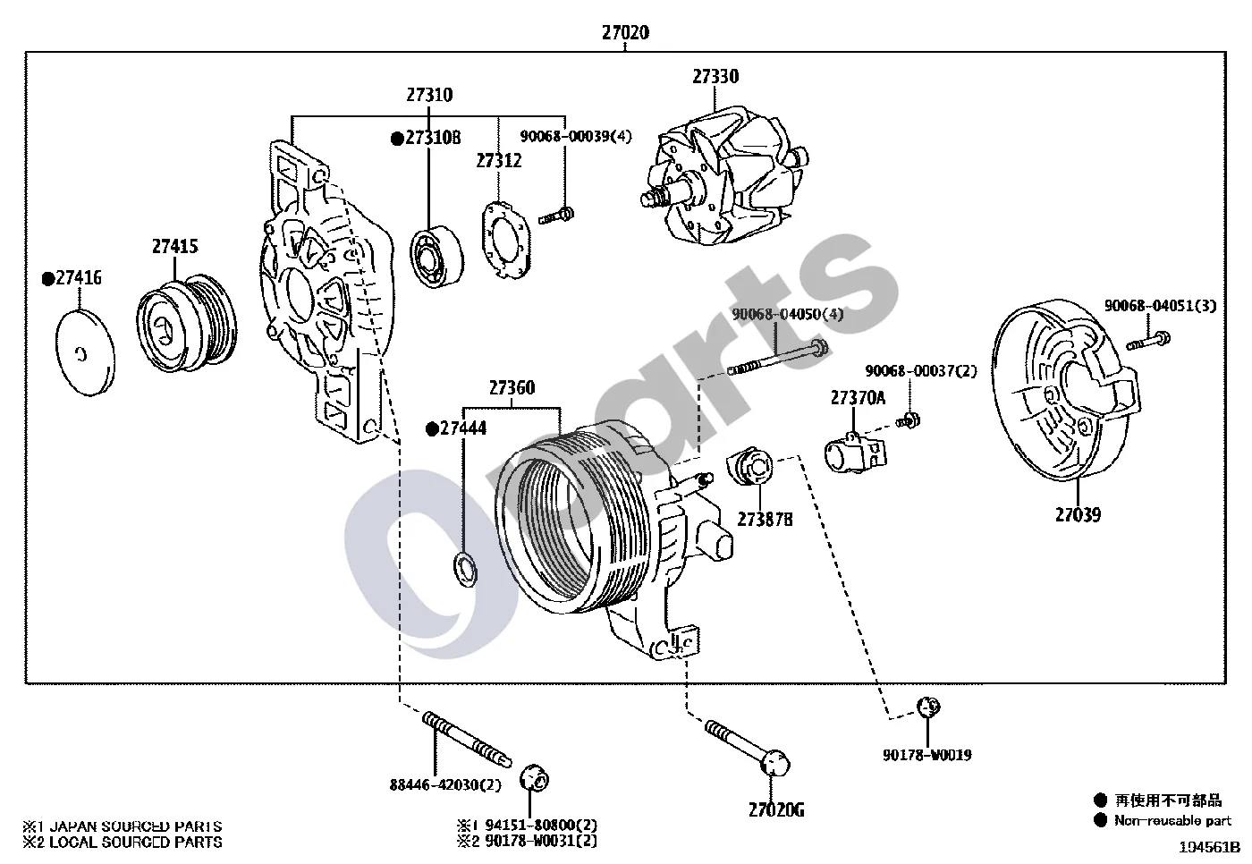Toyota Auris E180 (2012–2018) Generatorius (8NRFTS) schema – pozicija 27020: Generatorius