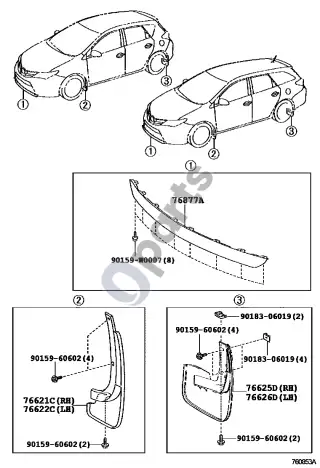 Toyota Auris E180 (2012–2018) Sparno apsauga ir spoileris – schema