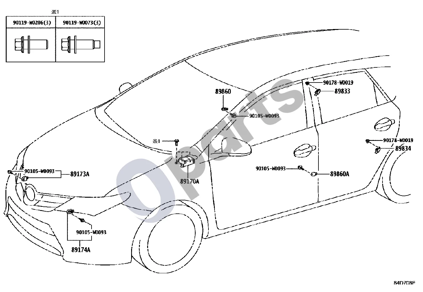 Toyota Auris E180 (2012–2018) Oro pagalvė schema – pozicija 89860: Šoninės oro pagalvės jutiklio mazgas, dešinys