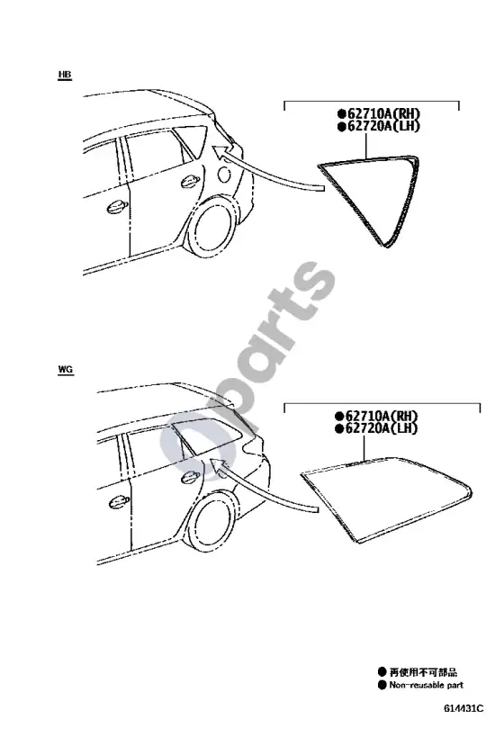 Toyota Auris E180 šoninis langas – schema