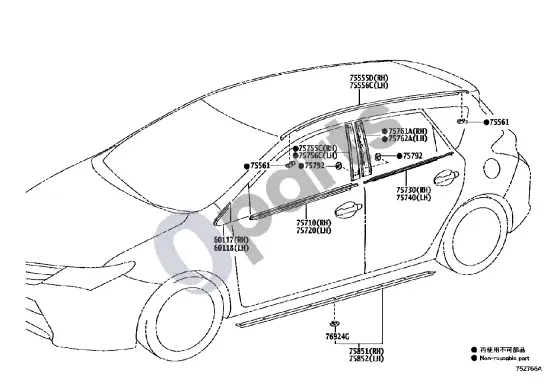 Toyota Auris E180 šoninis lipdelis – schema