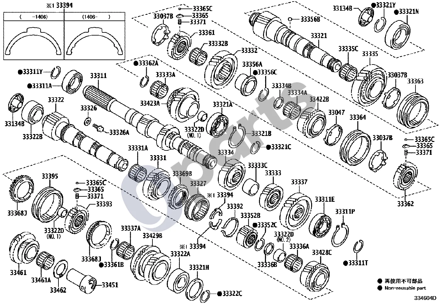 Toyota Auris E180 (2012–2018) Pavarų dėžės krumpliaratis (mechaninė pavarų dėžė) schema – pozicija 33394: Sinchronizatoriaus perjungimo raktas Nr. 3