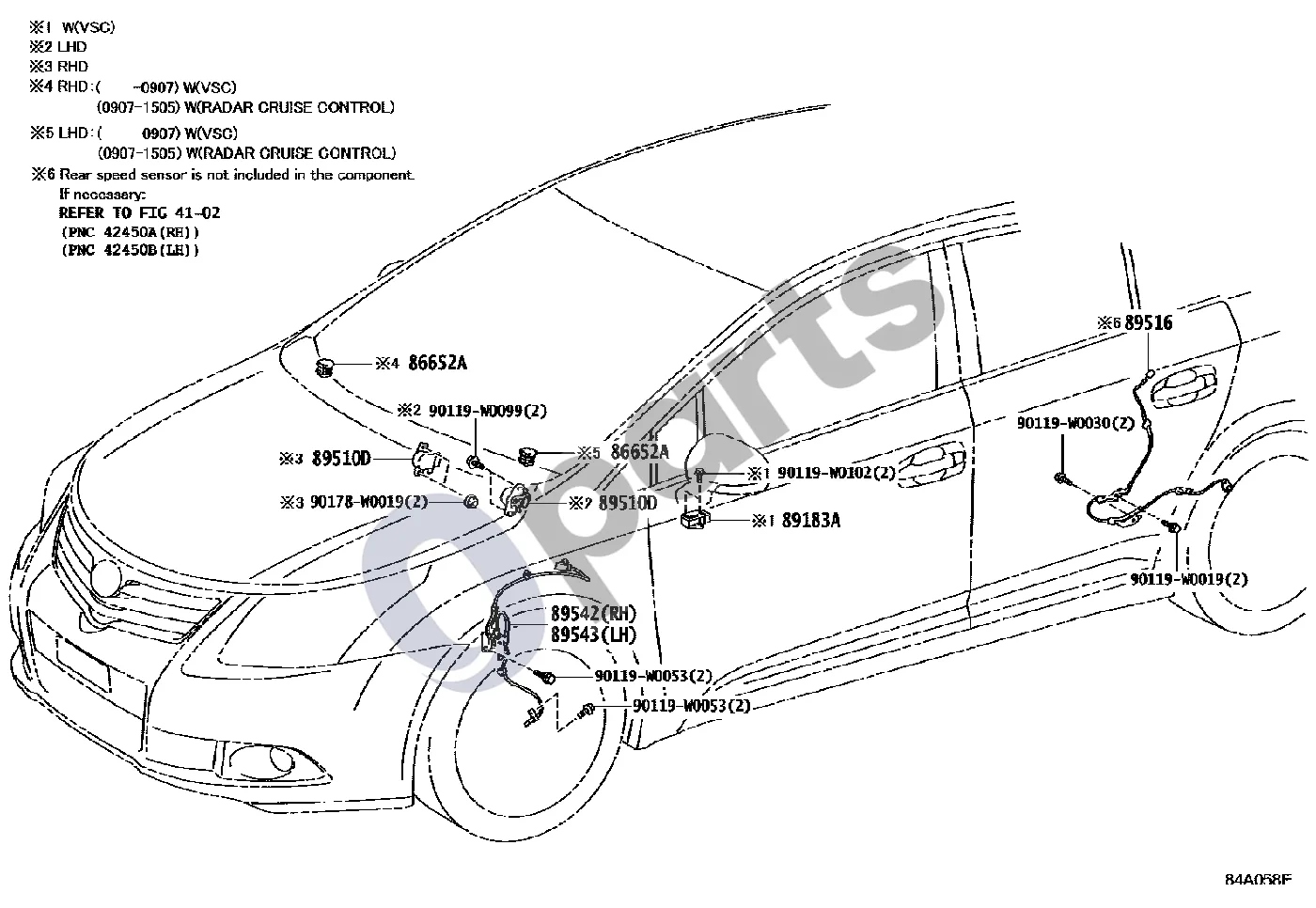 Toyota Avensis T270 (2009–2012) ABS ir VSC schema – pozicija 89183A: Jutiklis, posūkio kampinio greičio