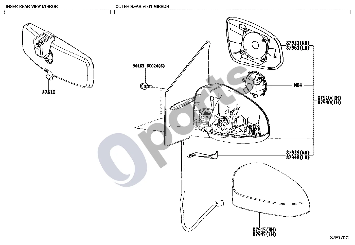 Toyota Aygo AB40 (2014–) Veidrodis schema – pozicija 87915: Išorinio veidrodėlio dangtelis, dešinys