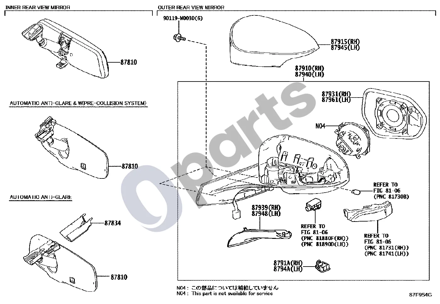 Toyota C-HR I (2016–2023) Veidrodis schema – pozicija 87945: Išorinio veidrodėlio dangtelis, kairys