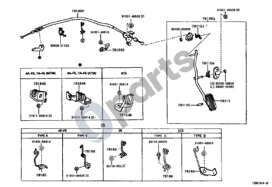 Toyota Corolla E110 akceleratoriaus trauklė – schema