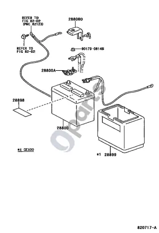Toyota Corolla E110 (1995–2002) Akumuliatorius ir akumuliatoriaus kabelis – schema