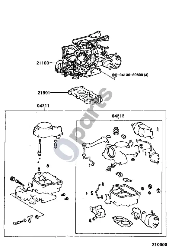 Toyota Corolla E110 karbiuratorius, komplektas – schema