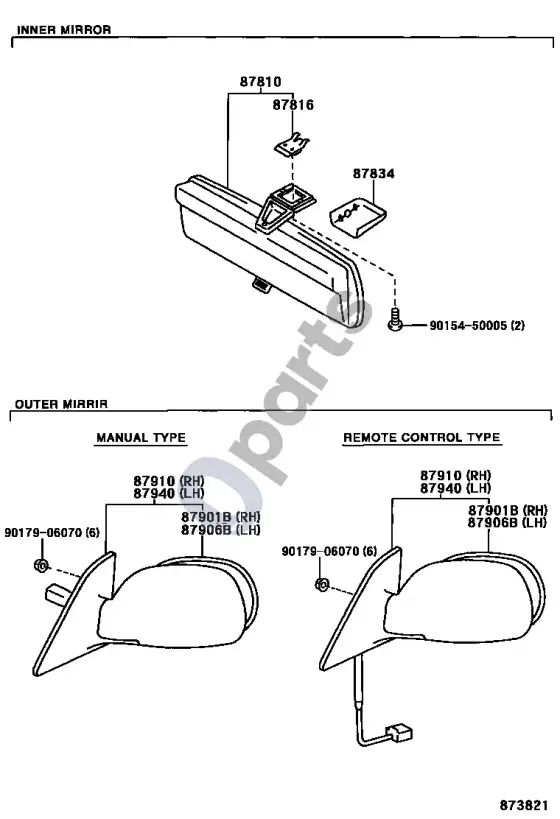Toyota Corolla E110 veidrodis – schema