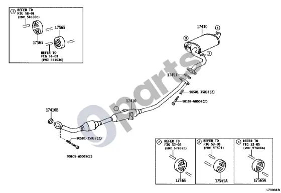 Toyota Corolla E120 E130 išmetimo vamzdis – schema