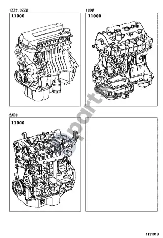 Toyota Corolla E120 E130 (2004–2007) Dalinis variklio mazgas – schema