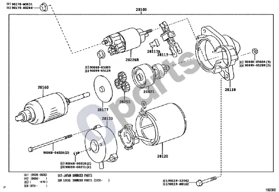 Toyota Corolla E120 E130 starteris – schema