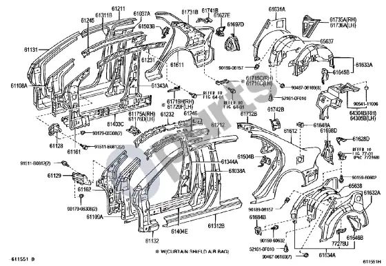 Toyota Corolla E120 E130 lonžeronas – schema