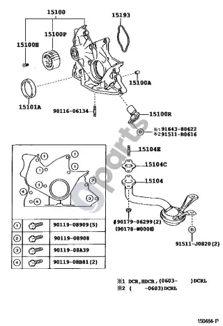 Toyota Corolla E120 E130 (2004–2007) Variklio alyvos siurblys – schema