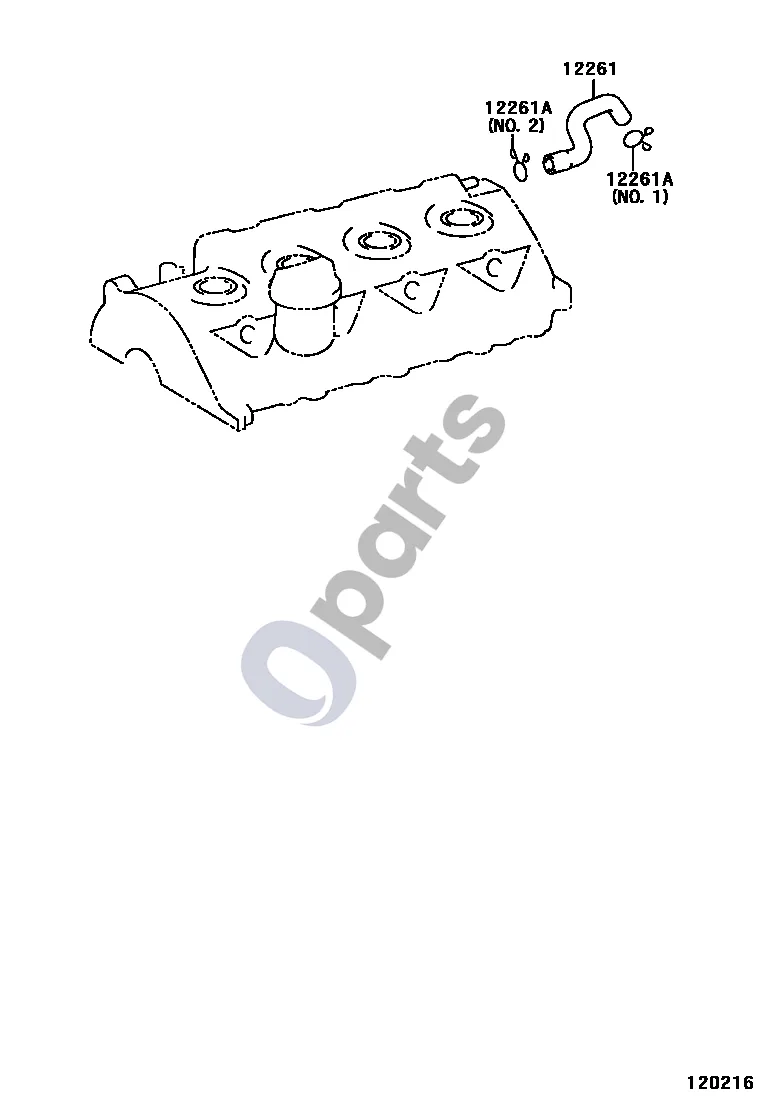 Toyota Corolla E120 E130 (2004–2007) Vėdinimo žarna (1CDFTV) schema – pozicija 12261: Ventiliacijos žarna