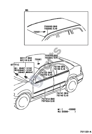 Toyota Corolla E120 E130 (2004–2007) Šoninis lipdelis – schema
