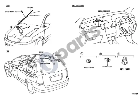 Toyota Corolla E120 E130 antena – schema