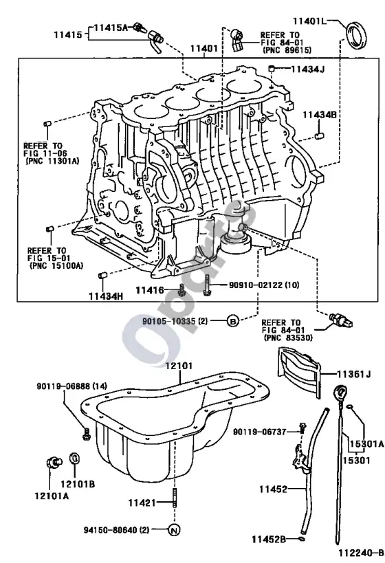 Toyota Corolla E120 E130 cilindrų blokas – schema