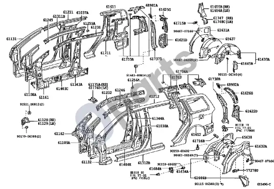 Toyota Corolla E120 E130 lonžeronas – schema