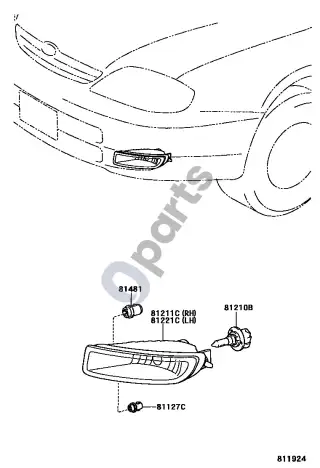 Toyota Corolla E120 E130 (2000–2004) Rūko žibintas – schema