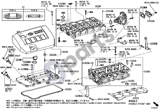 Toyota Corolla E140 E150 cilindrų galvutė – schema