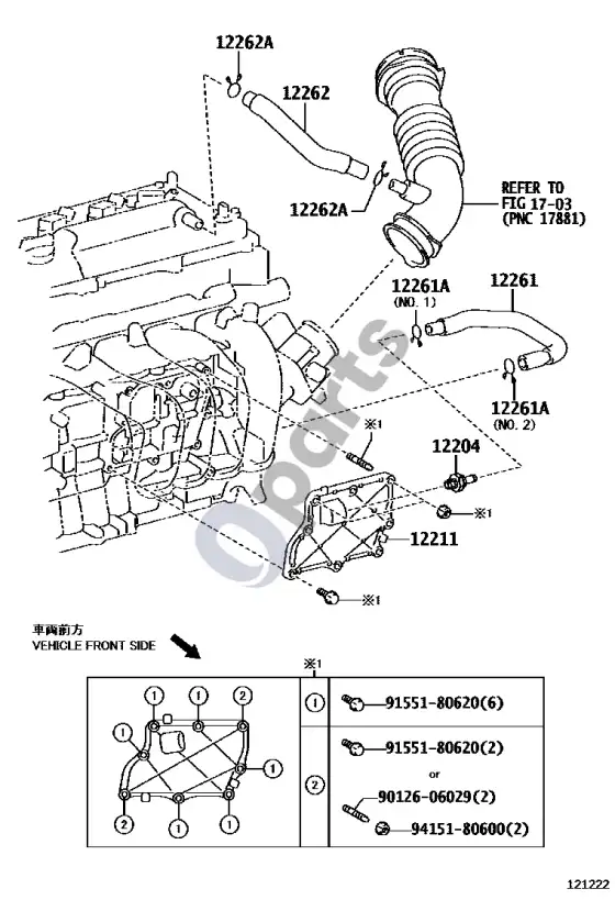 Toyota Corolla E140 E150 vėdinimo žarna – schema