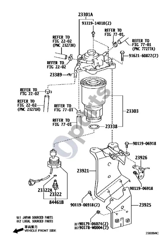Toyota Corolla E140 E150 degalų filtras – schema