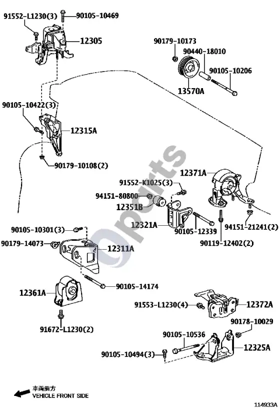 Toyota Corolla E140 E150 tvirtinimas – schema