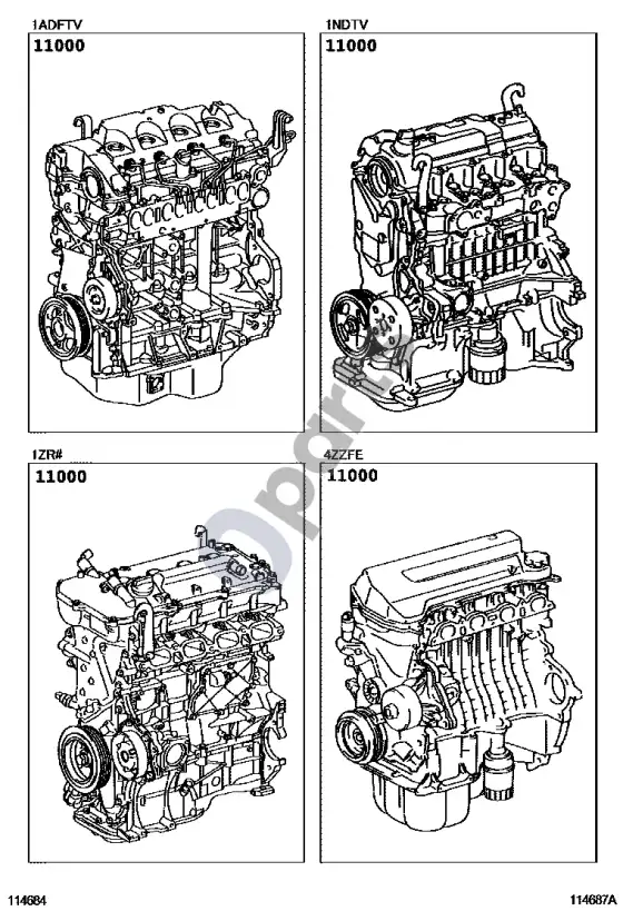 Toyota Corolla E140 E150 dalinis variklio mazgas – schema