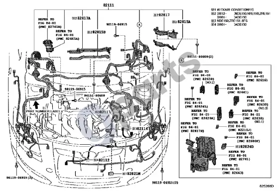 Toyota Corolla E140 E150 laidai ir spaustukas – schema