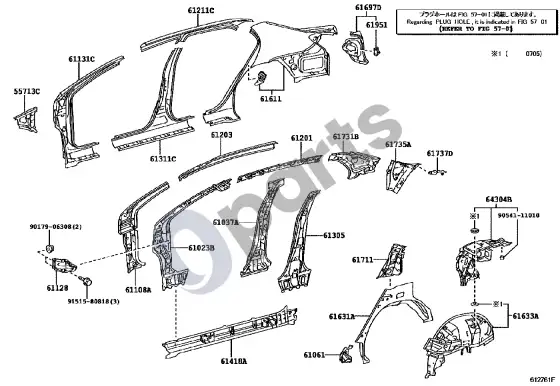 Toyota Corolla E140 E150 lonžeronas – schema