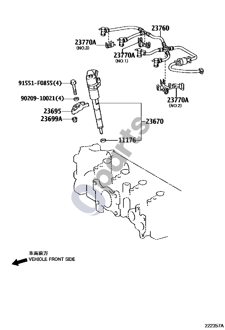 Toyota Corolla E140 E150 (2007–2013) Purkštukas (1NDTV) schema – pozicija 23760: Vamzdis (mazgas), purkštukų nuotėkio