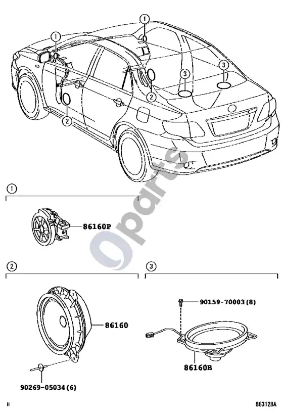 Toyota Corolla E140 E150 garsiakalbis – schema