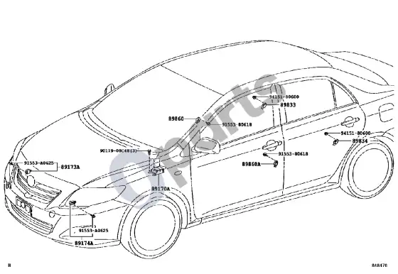 Toyota Corolla E140 E150 oro pagalvė – schema