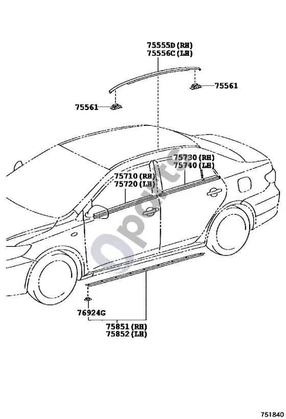 Toyota Corolla E140 E150 šoninis lipdelis – schema